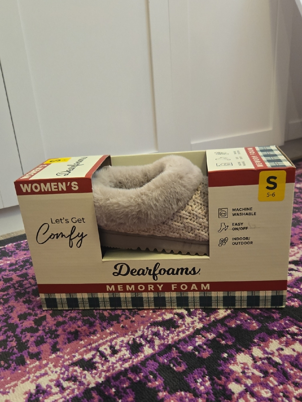 dearfoams Women's Taupe Knit Slip-On Slippers with Plush Collar